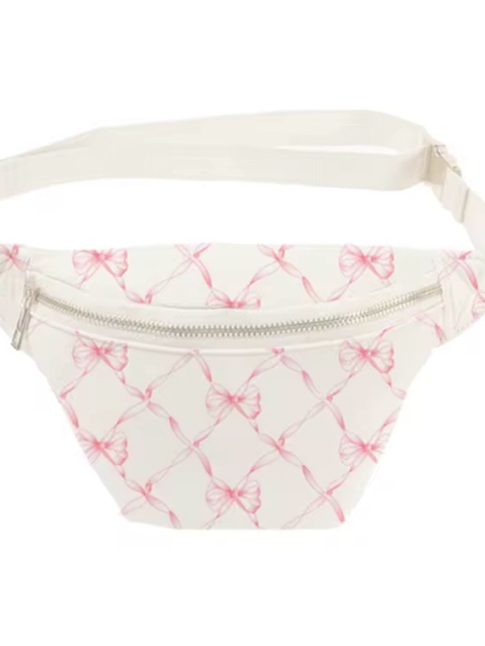 White Crossbody Fanny Pack with Pink Bow Print